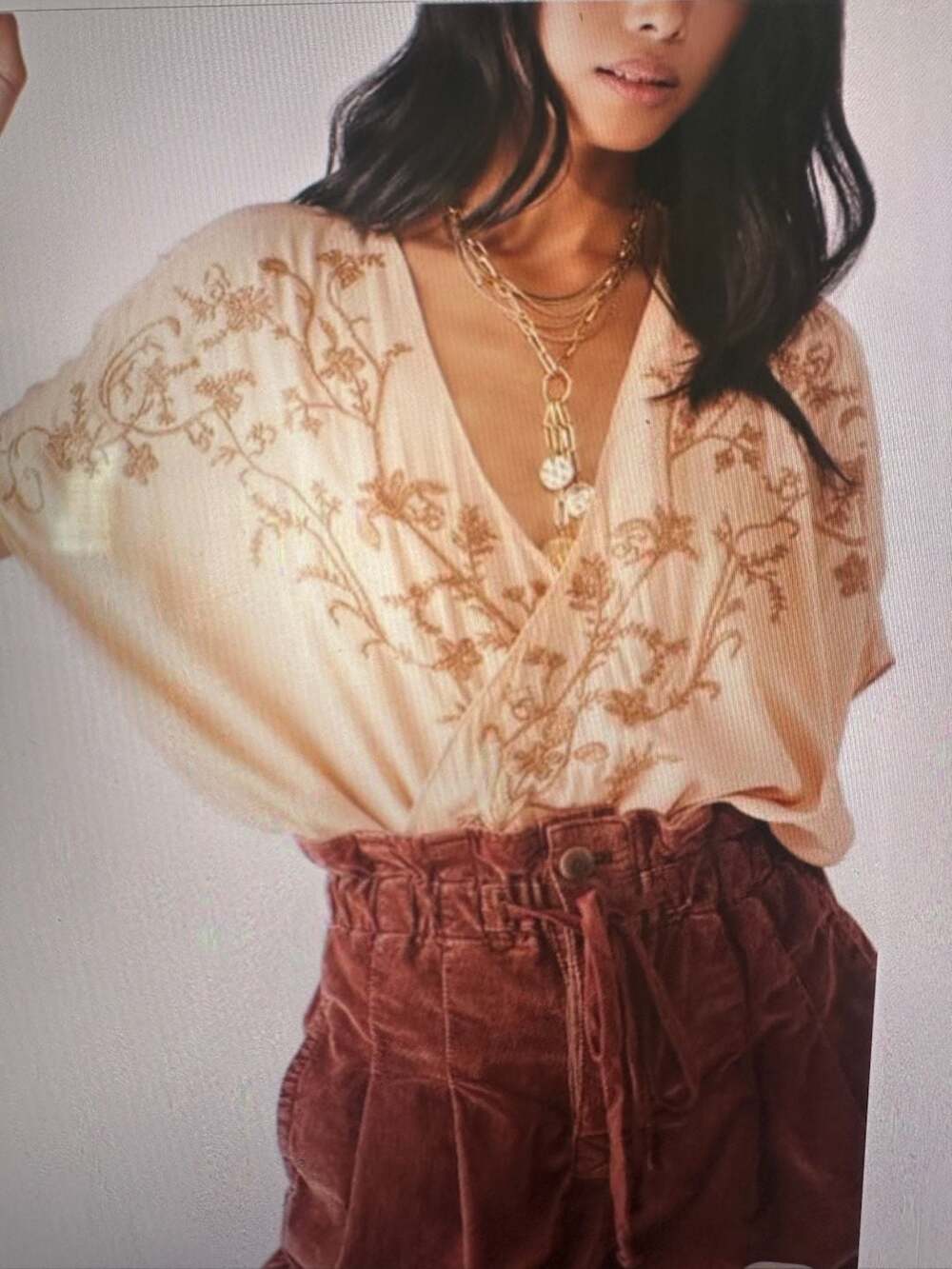 XS - Free People Intimately Floral Embroidered Bodysuit Pretty in Peach